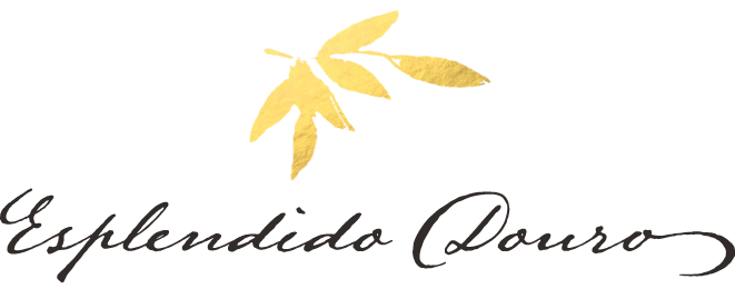 Gold script logo reading ‘Esplêndido Douro’ with elegant calligraphy on a transparent background, representing a premium olive oil brand